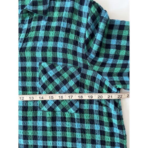 J Jill Tunic Top Shirt Women L Green Black Plaid Relaxed 1/4 Button Up Cottage - Picture 5 of 9